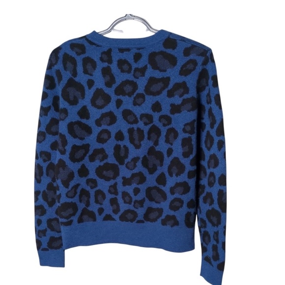 💯% Cashmere Forte Blue Leopard Print Crewneck Sweater - Women (small) - Picture 2 of 5